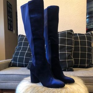 Nine West blue velvet boots.